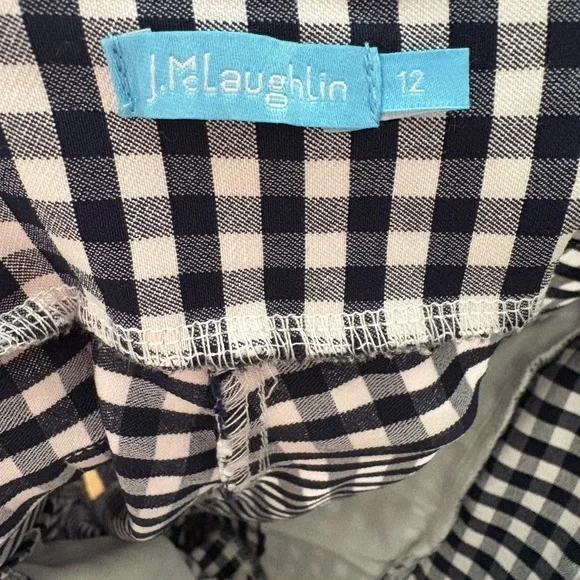 J. McLaughlin Hyana Pants Navy Ivory Gingham Straight Leg Stretch size 12 - Picture 9 of 9